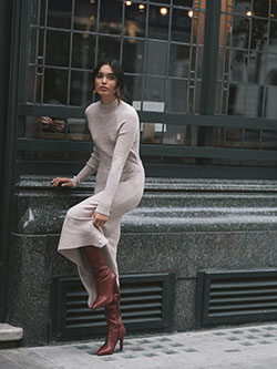 Jumper dress street style, street fashion, fashion model, polo neck, t shirt: Polo neck,  fashion model,  T-Shirt Outfit,  Street Style,  Classy Winter Dresses  