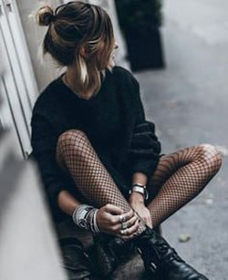 Trendy clothing ideas with tights: Black Outfit,  Long hair  