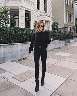 All black outfit with combat boots: Black Outfit,  Combat boot,  Street Style,  Black And White  