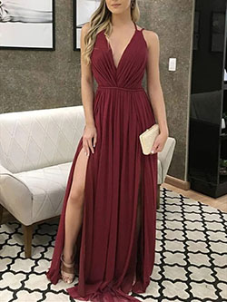 Aline v neck burgundy prom dress: Evening gown,  Bridesmaid dress,  fashion model,  Prom Dresses,  Formal wear,  Bridal Party Dress  