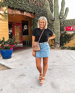 Arizona jean skirt outfit, street fashion, casual wear, denim skirt: Denim skirt,  Date Outfits,  Street Style  