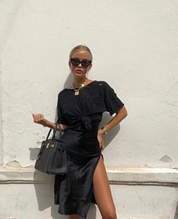 Colour outfit with little black dress, little black dress: Black Outfit,  T-Shirt Outfit,  Street Style,  Little Black Dress  