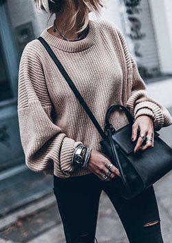 Colour outfit big sweater outfits, street fashion, casual wear, polo neck: Polo neck,  Jeans Outfit,  Black Outfit,  Street Style  