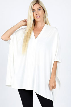 White Crew Neck Poncho: summer outfits,  White Blouse  