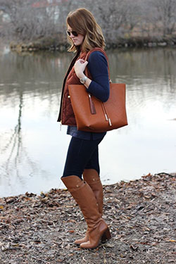 Brown and tan style outfit with leather, jeans: Boot Outfits,  Street Style,  High Heeled Shoe,  Brown Boots Outfits  