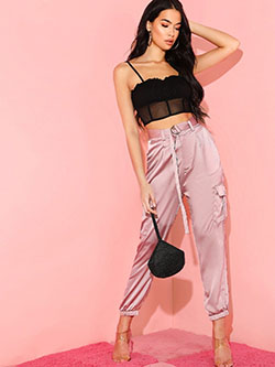 Pink outfit instagram with cargo pants, trousers, jeans: fashion model,  Pink Outfit,  Silk Pant Outfits  