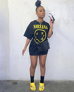 Yellow colour outfit ideas 2020 with uniform, jersey, shorts: T-Shirt Outfit,  Street Style,  yellow outfit,  Crocs Outfits  