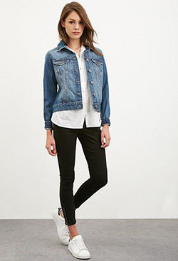 Denim jacket and button down shirt outfit: Jean jacket,  shirts,  Electric blue,  Travel Outfits,  Denim Jacket with Crop Top  