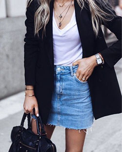 Vestes classiques pour femme zara: Black Outfit,  Street Style,  Denim skirt  