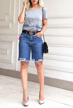 Pantalones cortos para mujeres maduras: Bermuda shorts,  Jean Short,  Blue Outfit  