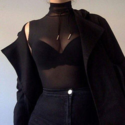 Sheer black sleeveless turtleneck see through clothing, sleeveless shirt: Crop top,  Sleeveless shirt,  Polo neck,  Black Outfit,  Sheer Dresses  