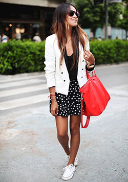 Dress white sneakers trend, fashion accessory, street fashion, sports shoes, polka dot: Casual Outfits,  Sports shoes,  Fashion accessory,  Street Style,  Black And White Outfit,  High Shoes  