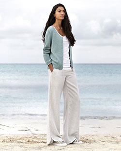 Women's Outfits With Linen Pants | Wear with striped linen pants: fashion model,  White Outfit,  Linen Pants,  Linen Trousers  