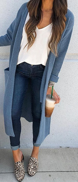 Long blue cardigan outfit slim fit pants, long cardigans: T-Shirt Outfit,  Street Style,  Cardigan Outfits 2020,  Cardigan Jeans  