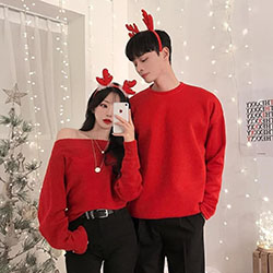 White and red colour outfit, you must try with sweater, top: T-Shirt Outfit,  Matching Couple Outfits,  White And Red Outfit  