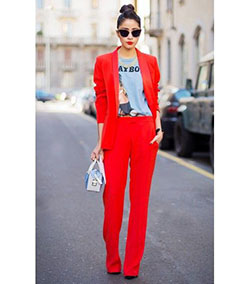 Colour outfit ideas 2020 monochromatic red outfit, street fashion, formal wear, t shirt: T-Shirt Outfit,  Formal wear,  Street Style,  Orange And White Outfit,  Red Dress  