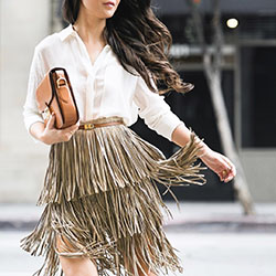 White style outfit with skirt: fashion blogger,  fashion model,  Long hair,  White Outfit,  Street Style,  Fringe Skirts  