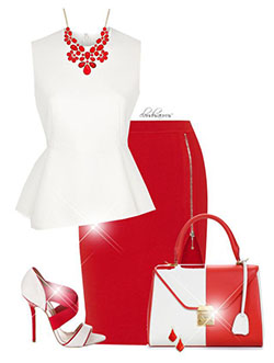 White and red colour ideas with cocktail dress, sheath dress, sheath dress: Cocktail Dresses,  Sheath dress,  Designer clothing,  White And Red Outfit,  Peplum Tops  