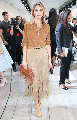 Brown dresses ideas with: Fashion show,  fashion model,  Long hair,  Fashion week,  Olivia Palermo,  Haute couture,  Street Style,  Brown Outfit,  Fringe Skirts  