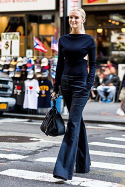 Kate davidson hudson street style: fashion model,  Fashion week,  Street Style,  Bell Bottoms,  Corduroy Pant Outfits  