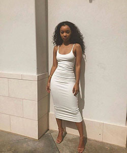 White outfit Pinterest with cocktail dress: Cocktail Dresses,  Bodycon dress,  fashion model,  Long hair,  White Outfit,  Paris Fashion Week  