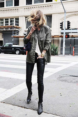 Black studded boots outfit slim fit pants, street fashion: Anine Bing,  Street Style,  Short Boots,  Slim-Fit Pants  