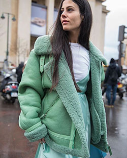 Style outfit mint shearling coat, winter clothing, leather jacket, shearling coat, street fashion, down jacket: winter outfits,  Shearling coat,  green outfit,  Street Style,  Wool Coat  