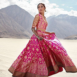 Banarasi lehenga designs for bride: Wedding dress,  fashion model,  Formal wear,  Magenta And Maroon Outfit  