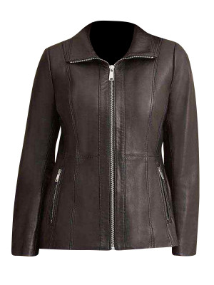 Convertible Collar Black Leather Jacket: 