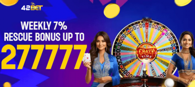 Bet Big, Win Big with 42Bet's Weekly Rescue Bonus – Up to ₹277,777 in Rewards!: 