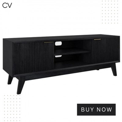 Tallong Solid Timber TV Entertainment Unit - Black: 