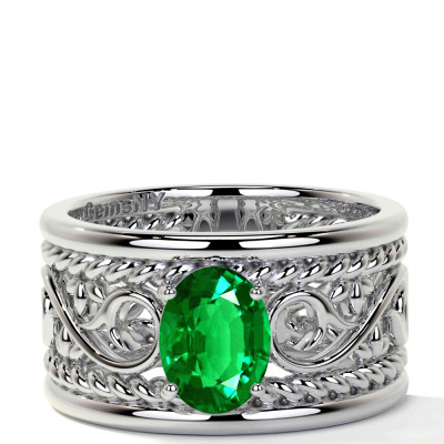 Natural Oval Emerald Promise Ring: 