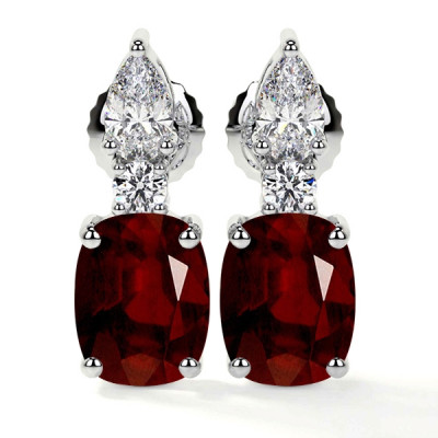 Cushion Cut Ruby Diamond Earrings: 