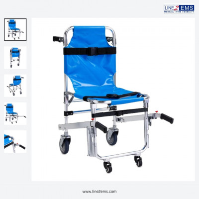 4 Wheel EMS Stair Chair Lift with Patient Restraints Straps & Grip Handles: 