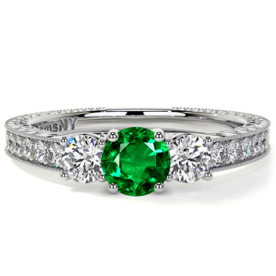 Emerald Engagement Ring With Diamonds in Prong Set: 