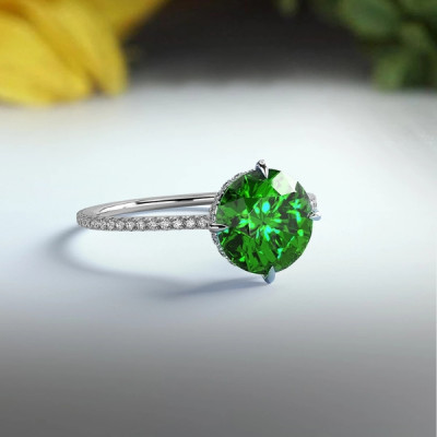 Pave Set Green Sapphire Ring: 