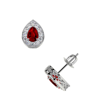 Ruby Diamond Earrings in 14K White Gold: 