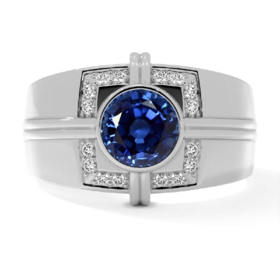 Mens Sapphire Ring In Pave Set: 