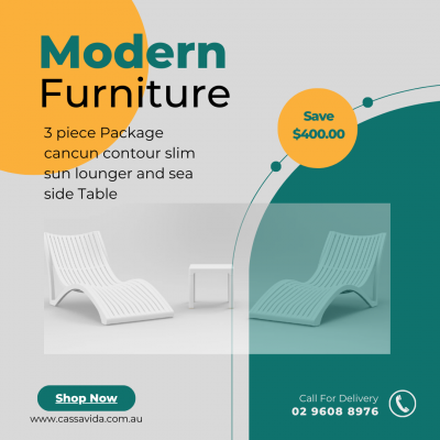 3 Piece Package Cancun Contour slim sun lounger and Sea Side Table: 