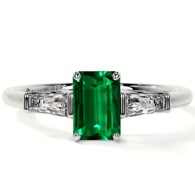 Three Stone Emerald Cut Ring in Bar Set: 