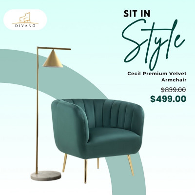 Cecil Premium Velvet Armchair Green: 