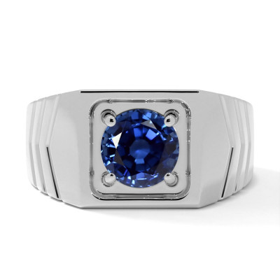 Heated Cushion Cut Mens Sapphire Ring: 