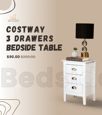 Costway 3 Drawers Bedside Table White – Divano Furniture: 
