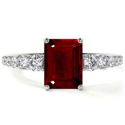 Emerald Cut Ruby Rings in Untreated Heirloom: 