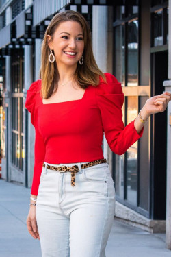 Orange and white look inspiration with top, jeans, t-shirt, crop top: 