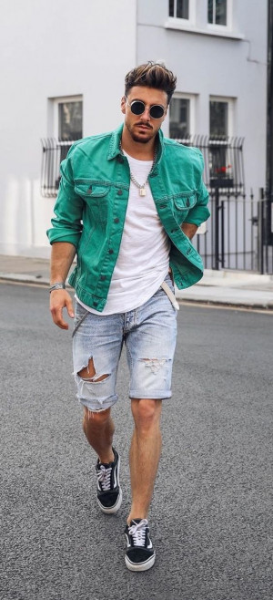 Denim jacket and shorts, jean jacket: 