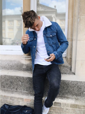 Blue latest teen fashion with sportswear, dress shirt, leather jacket: 