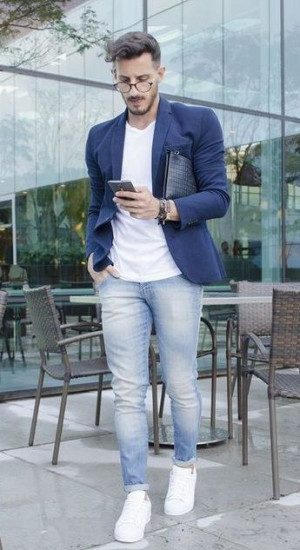 Blue blazer casual look, navy blue: 