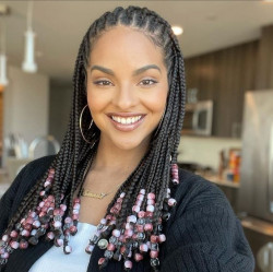 Feeling shiny with those black knotless braids, especially with that pretty in pink beadwork: beauty,  hair coloring,  Black hair,  Long hair  