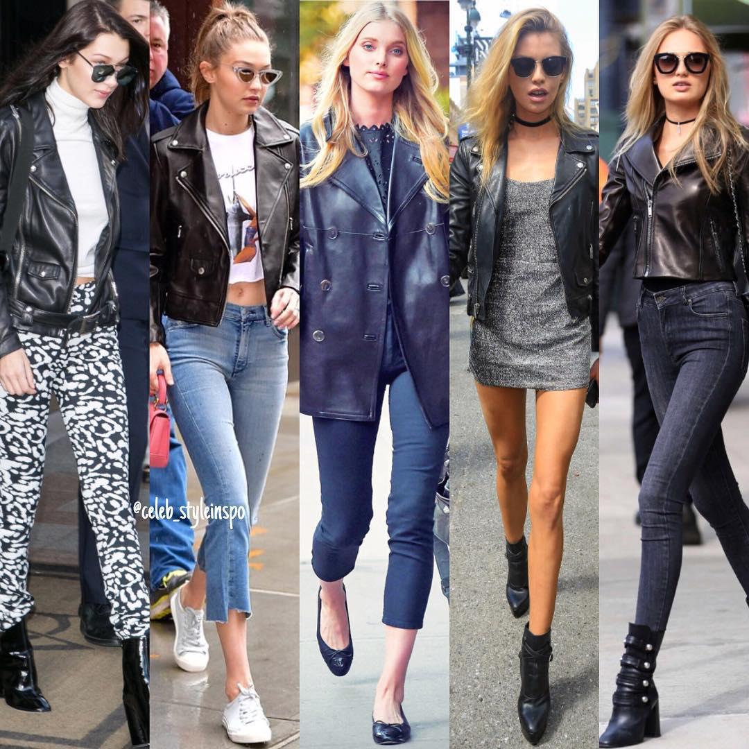 Celebrity Inspired Outfit ideas : Models wearing different black leather jackets!